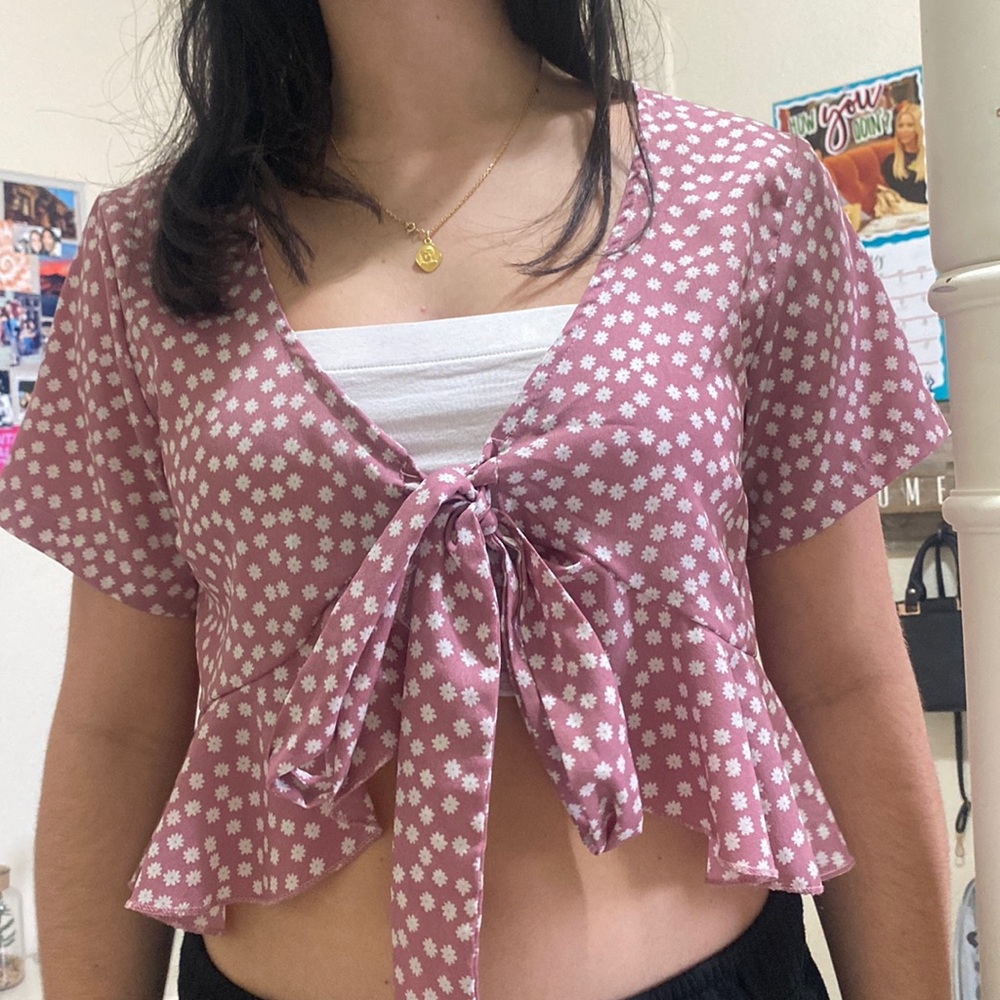 pink flower tie up top